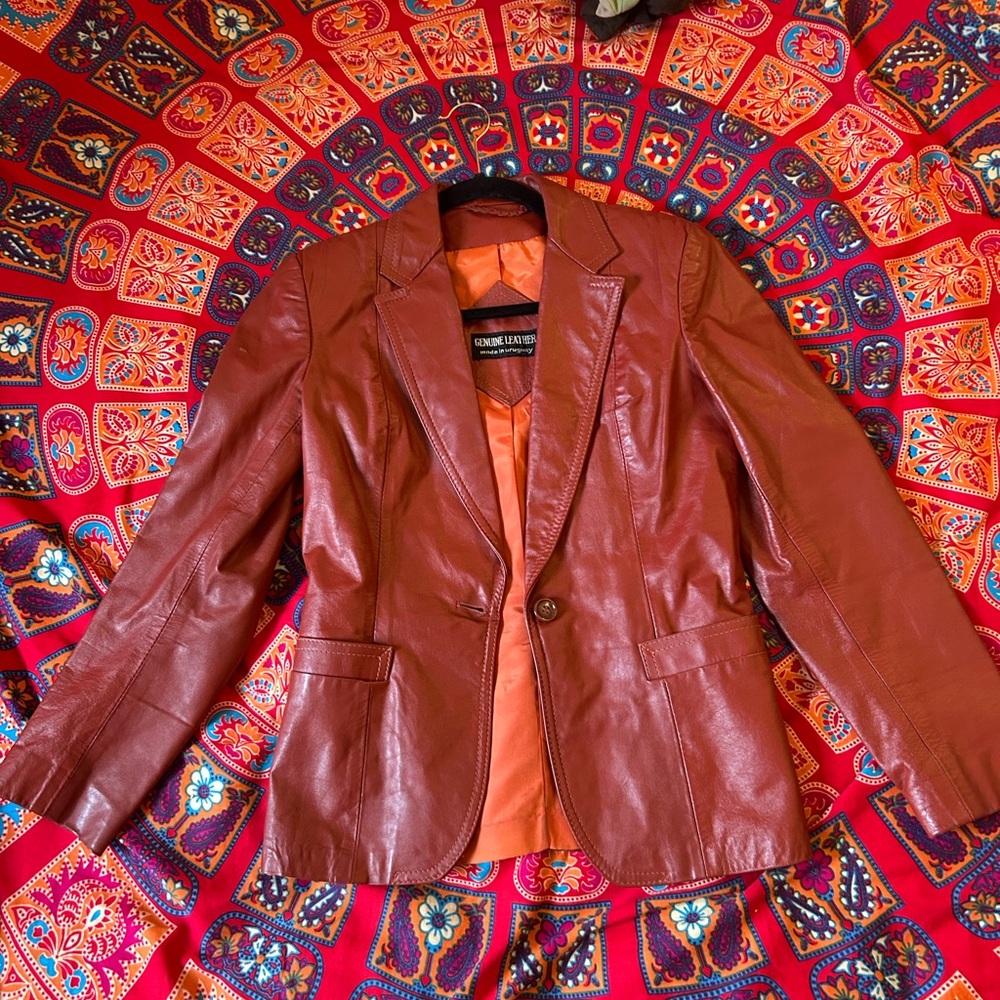 Elegant Red Leather Blazer